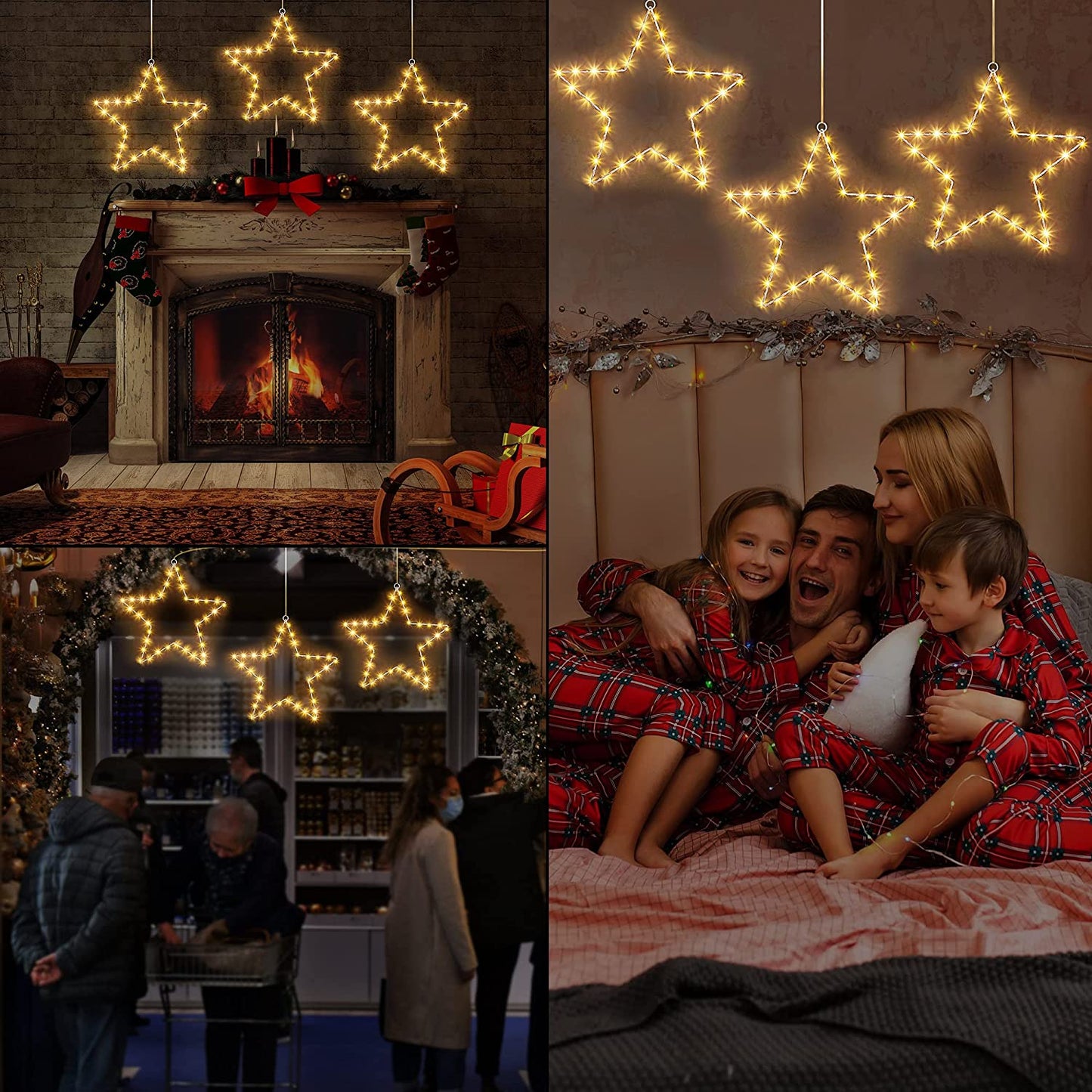 (5 Packs)LED Christmas Window Star Lights Metal Iron Star
