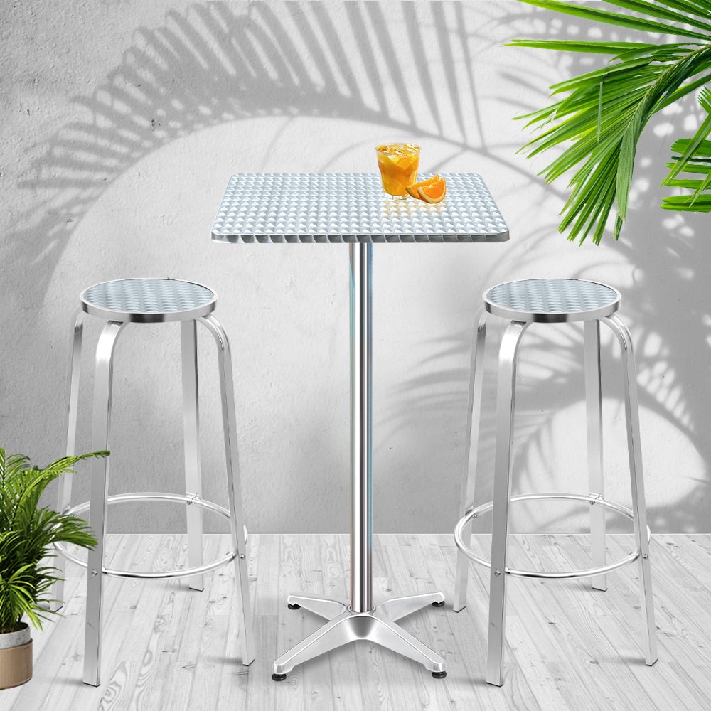 Gardeon Outdoor Bistro Set Bar Table Stools Adjustable Aluminium Cafe - Terrasland
