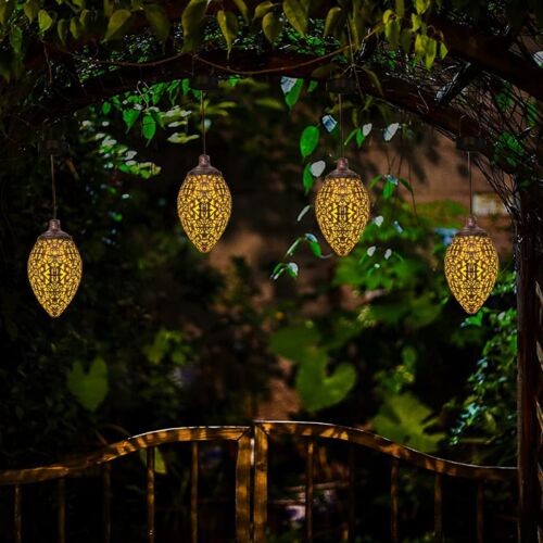 2Pcs Solar LED Hanging Lantern Lights Metal Garden Patio Decor Lights - Terrasland