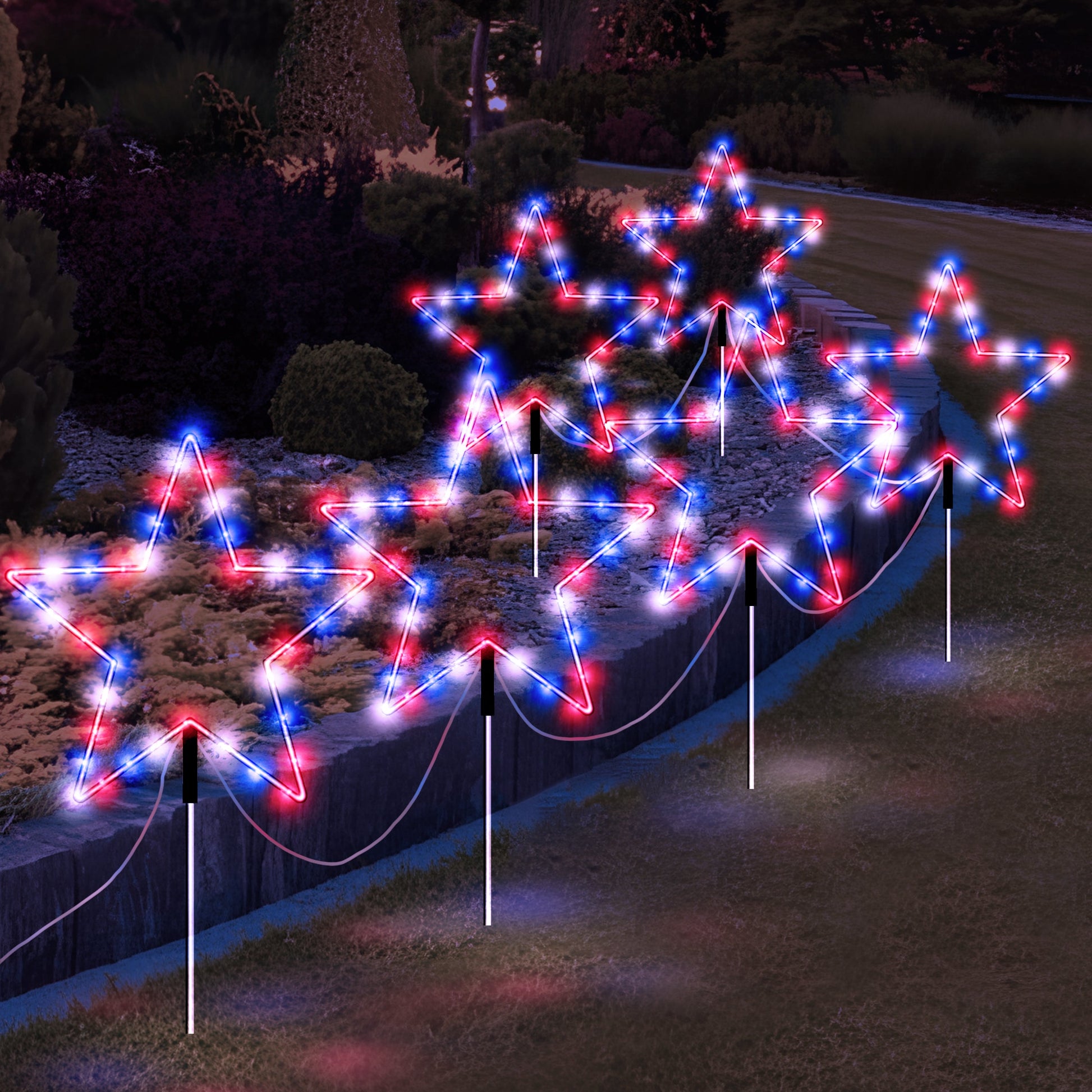 Outdoor Solar Pathway Lights Red White and Blue Star Lights for - Terrasland