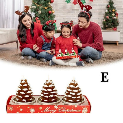 3pcs/Set Christmas Candles Creative Christmas Tree Pine Cones Paraffin