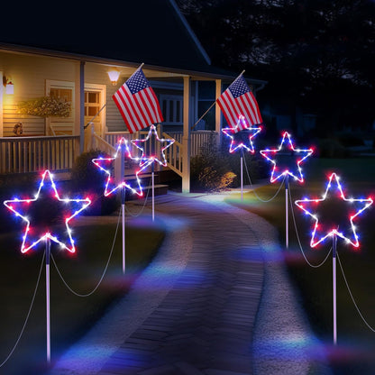 Outdoor Solar Pathway Lights Red White and Blue Star Lights for - Terrasland