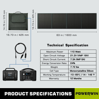 US POWERWIN  Foldable Solar Panel PWS110 4 Pack 440W