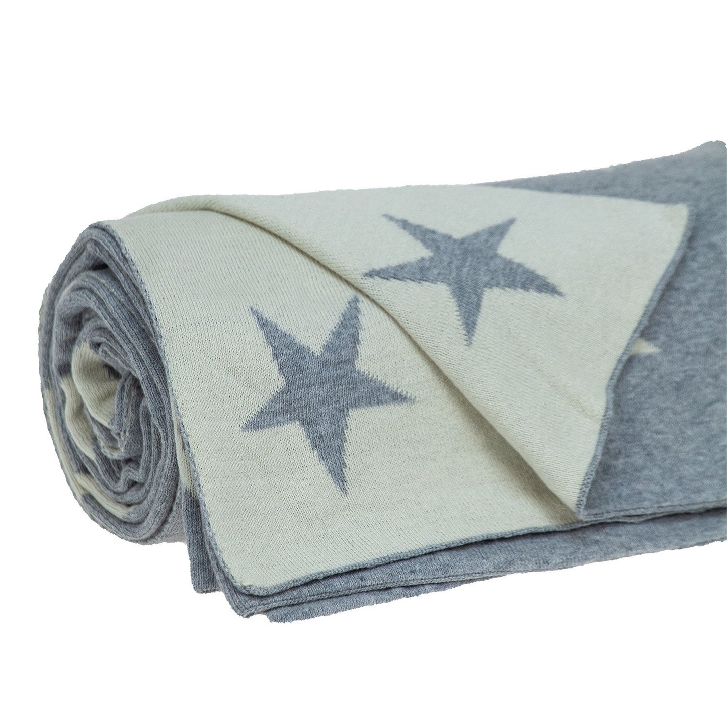 Gray and White Stars Knitted Throw Blanket