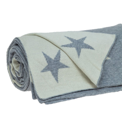 Gray and White Stars Knitted Throw Blanket