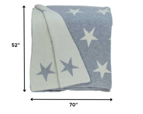 Gray and White Stars Knitted Throw Blanket