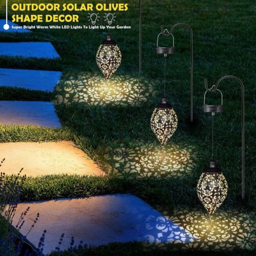 2Pcs Solar LED Hanging Lantern Lights Metal Garden Patio Decor Lights - Terrasland