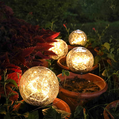 2Pcs Solar Lights Outdoor Garden Decor Cracked Glass Ball Warm Lights - Terrasland