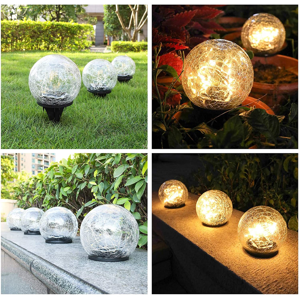 2Pcs Solar Lights Outdoor Garden Decor Cracked Glass Ball Warm Lights - Terrasland