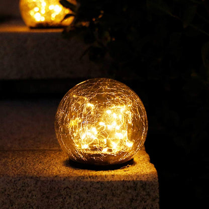 2Pcs Solar Lights Outdoor Garden Decor Cracked Glass Ball Warm Lights - Terrasland