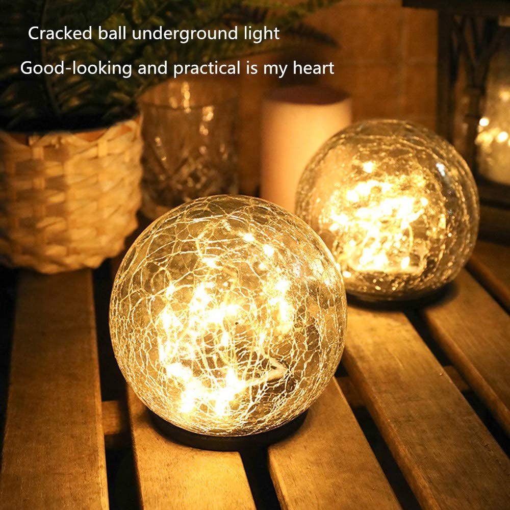 2Pcs Solar Lights Outdoor Garden Decor Cracked Glass Ball Warm Lights - Terrasland