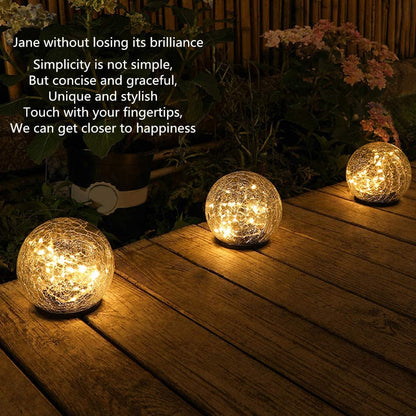 2Pcs Solar Lights Outdoor Garden Decor Cracked Glass Ball Warm Lights - Terrasland