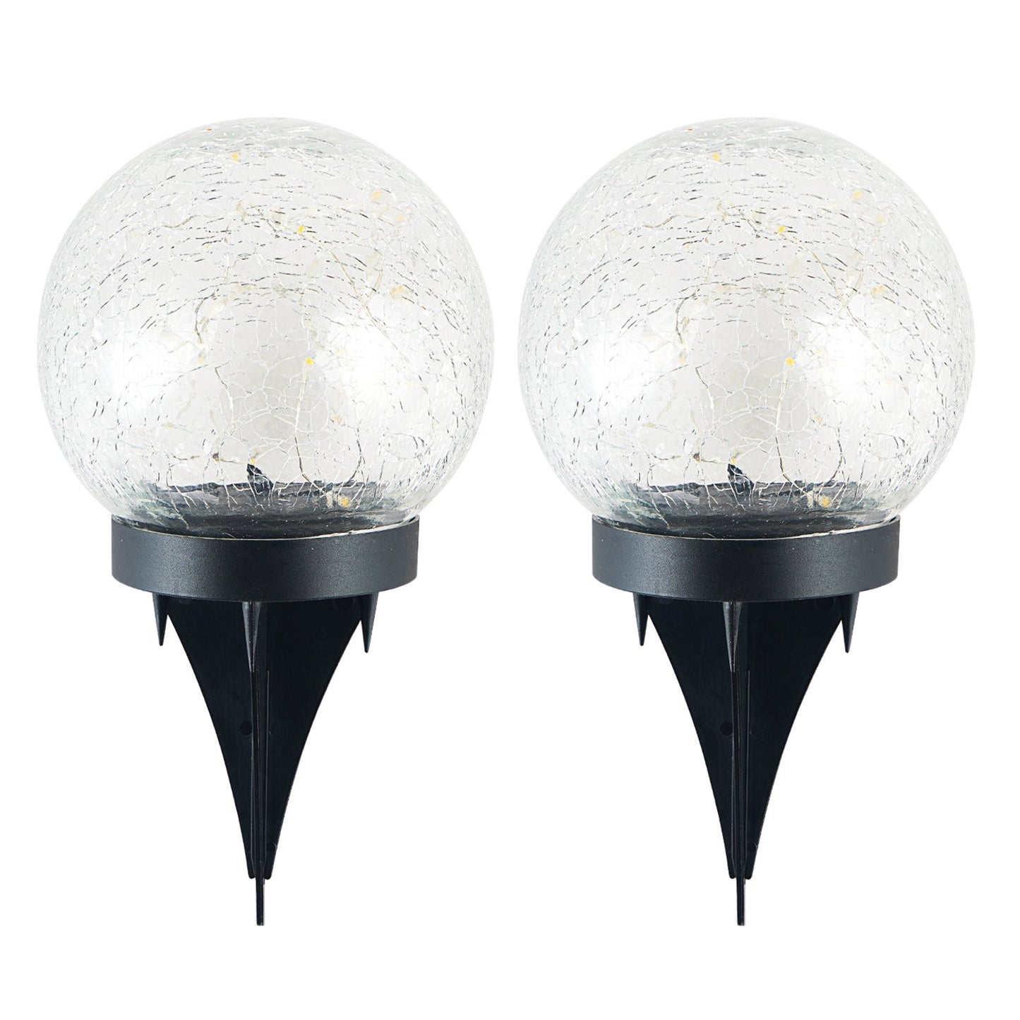 2Pcs Solar Lights Outdoor Garden Decor Cracked Glass Ball Warm Lights - Terrasland