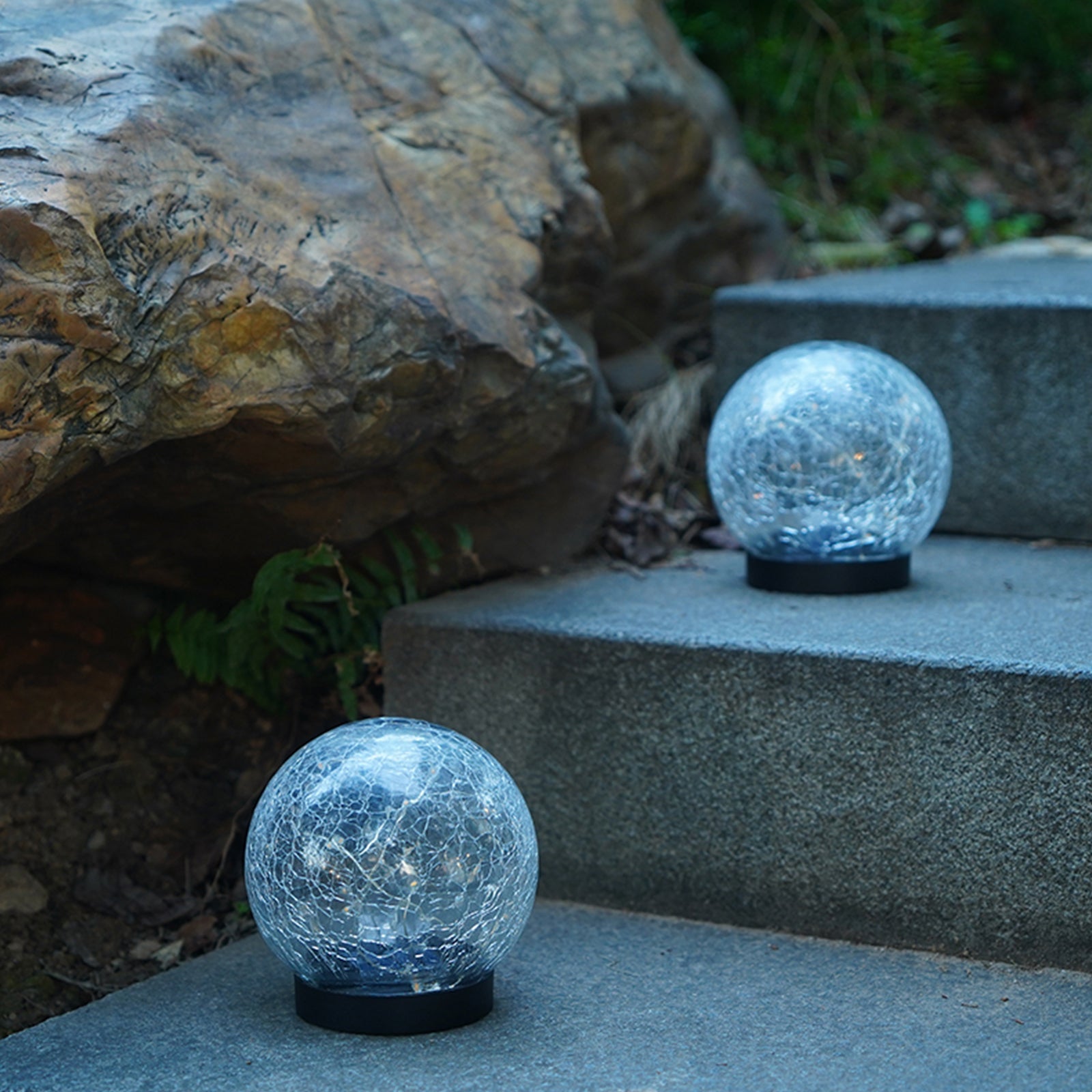 2Pcs Solar Lights Outdoor Garden Decor Cracked Glass Ball Warm Lights - Terrasland