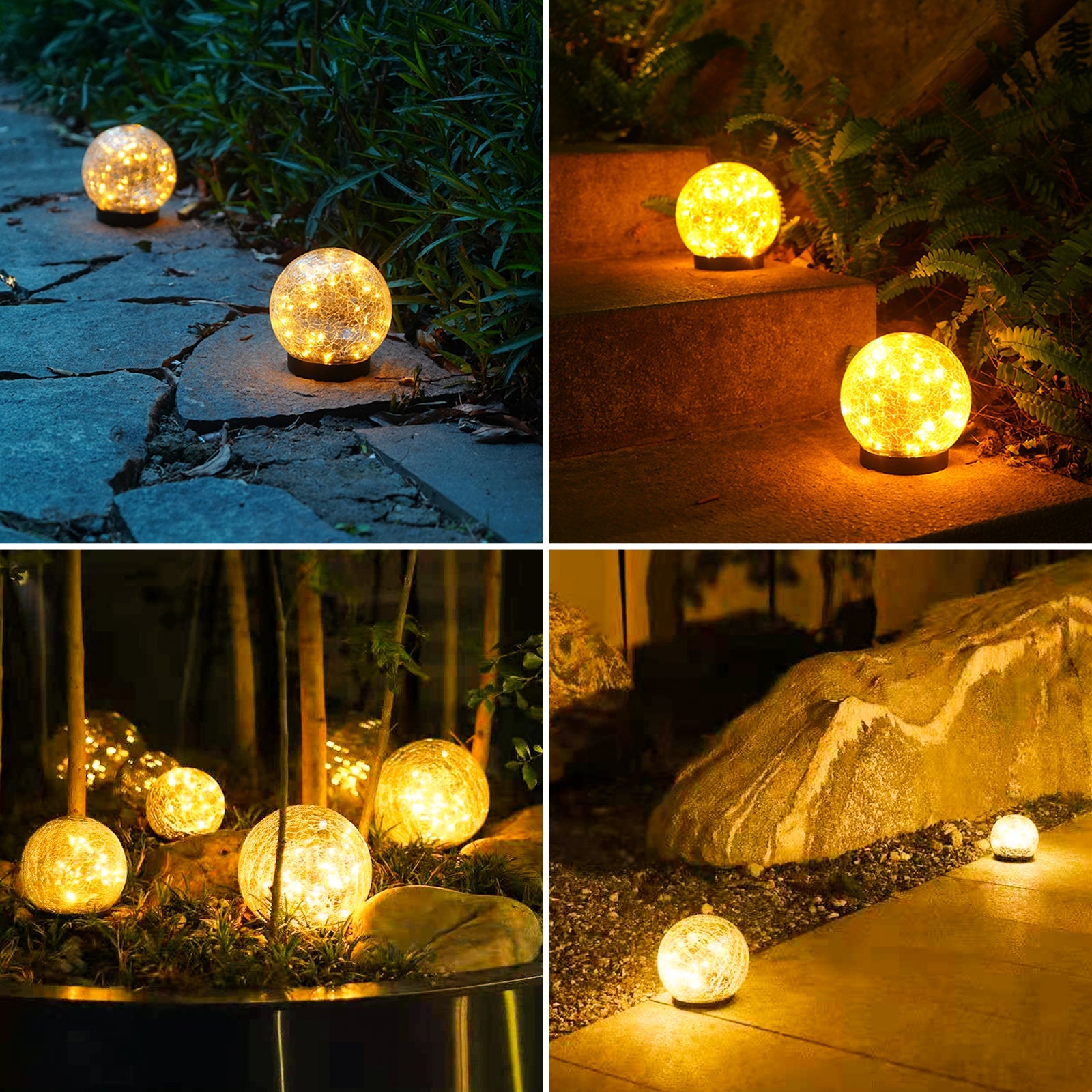 2Pcs Solar Lights Outdoor Garden Decor Cracked Glass Ball Warm Lights - Terrasland