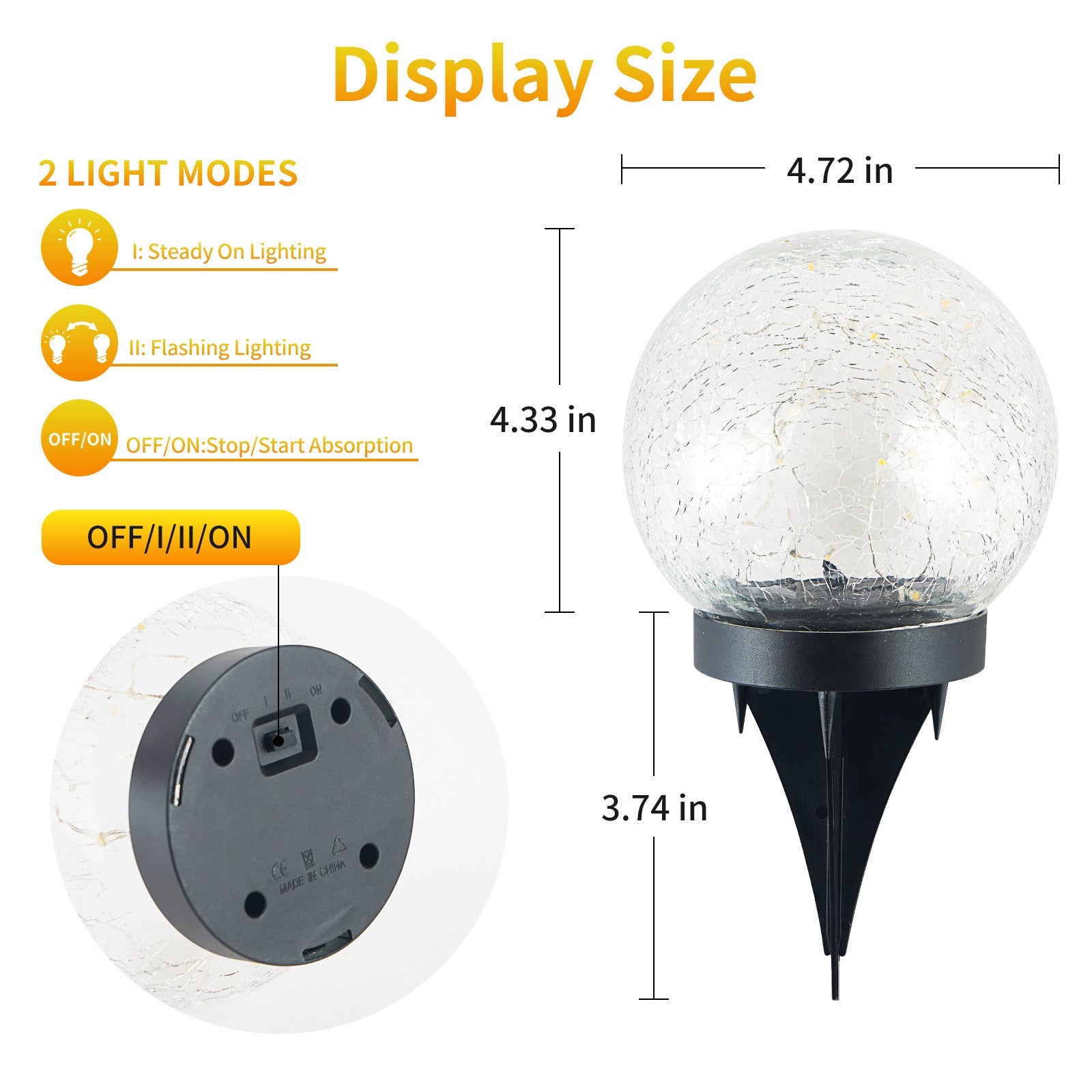 2Pcs Solar Lights Outdoor Garden Decor Cracked Glass Ball Warm Lights - Terrasland