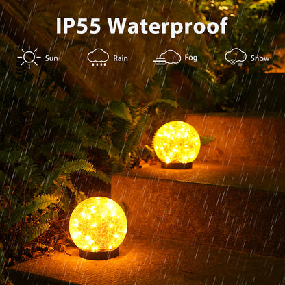 2Pcs Solar Lights Outdoor Garden Decor Cracked Glass Ball Warm Lights - Terrasland