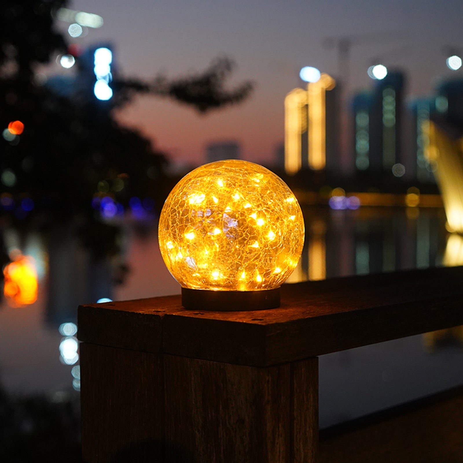 2Pcs Solar Lights Outdoor Garden Decor Cracked Glass Ball Warm Lights - Terrasland