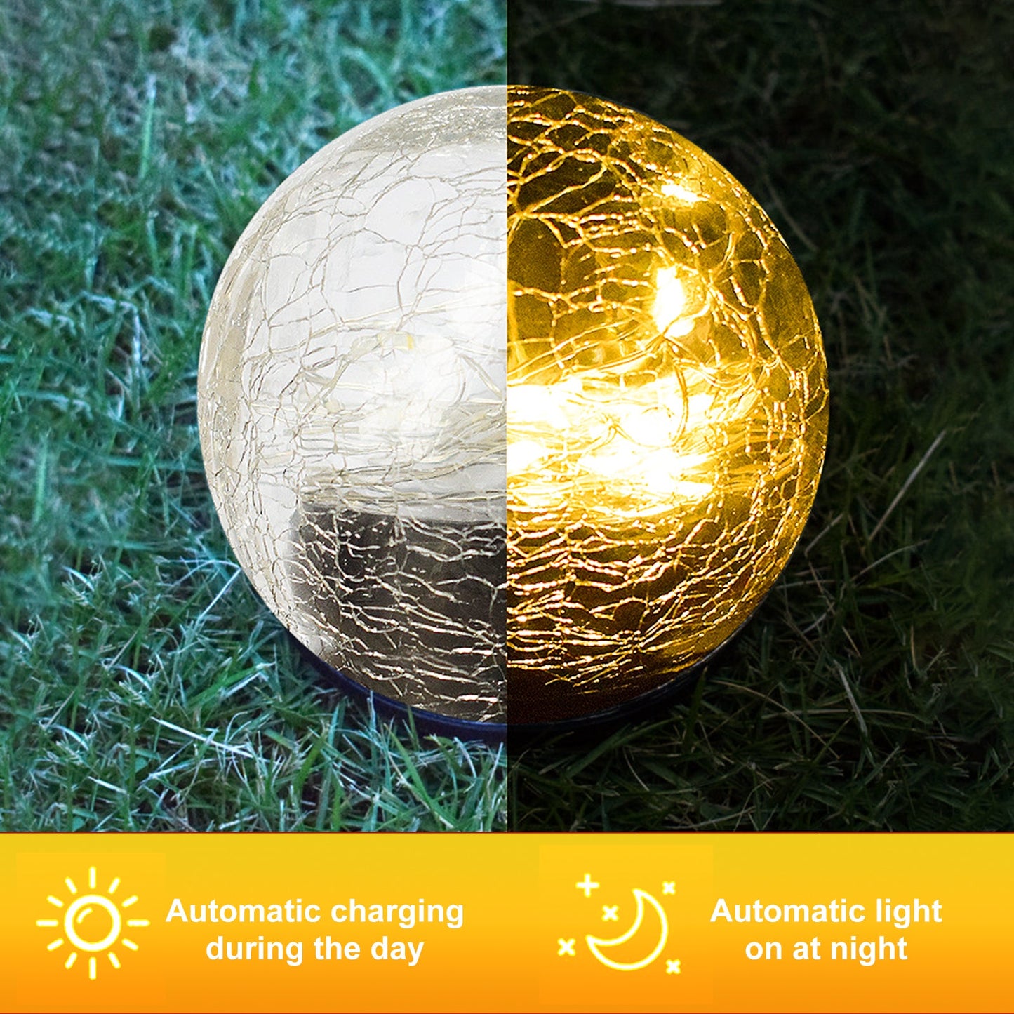 2Pcs Solar Lights Outdoor Garden Decor Cracked Glass Ball Warm Lights - Terrasland