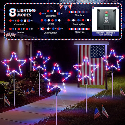 Outdoor Solar Pathway Lights Red White and Blue Star Lights for - Terrasland