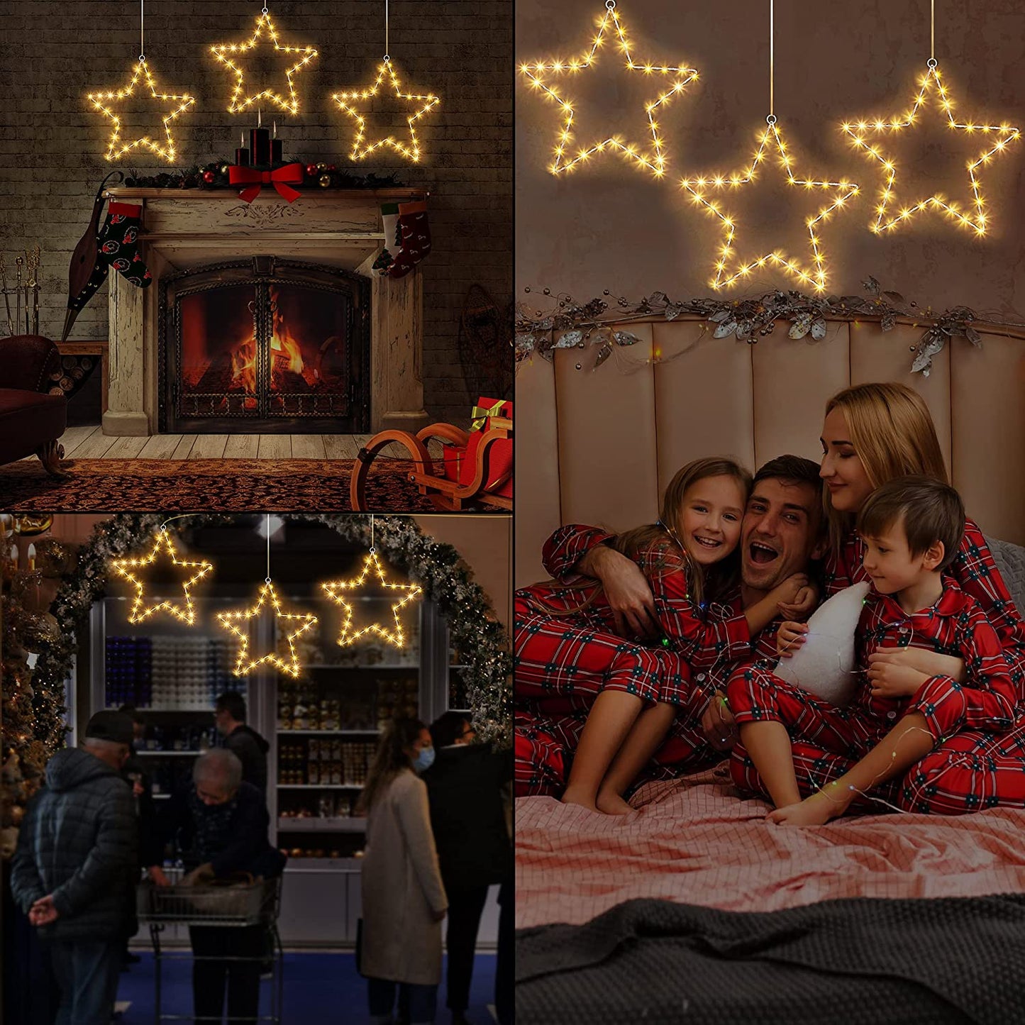 （5 Packs）LED Christmas Window Star Lights Metal Iron Star