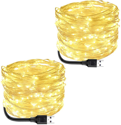 USB Powered String Lights Warm White 33Ft 100 Led for Christmas