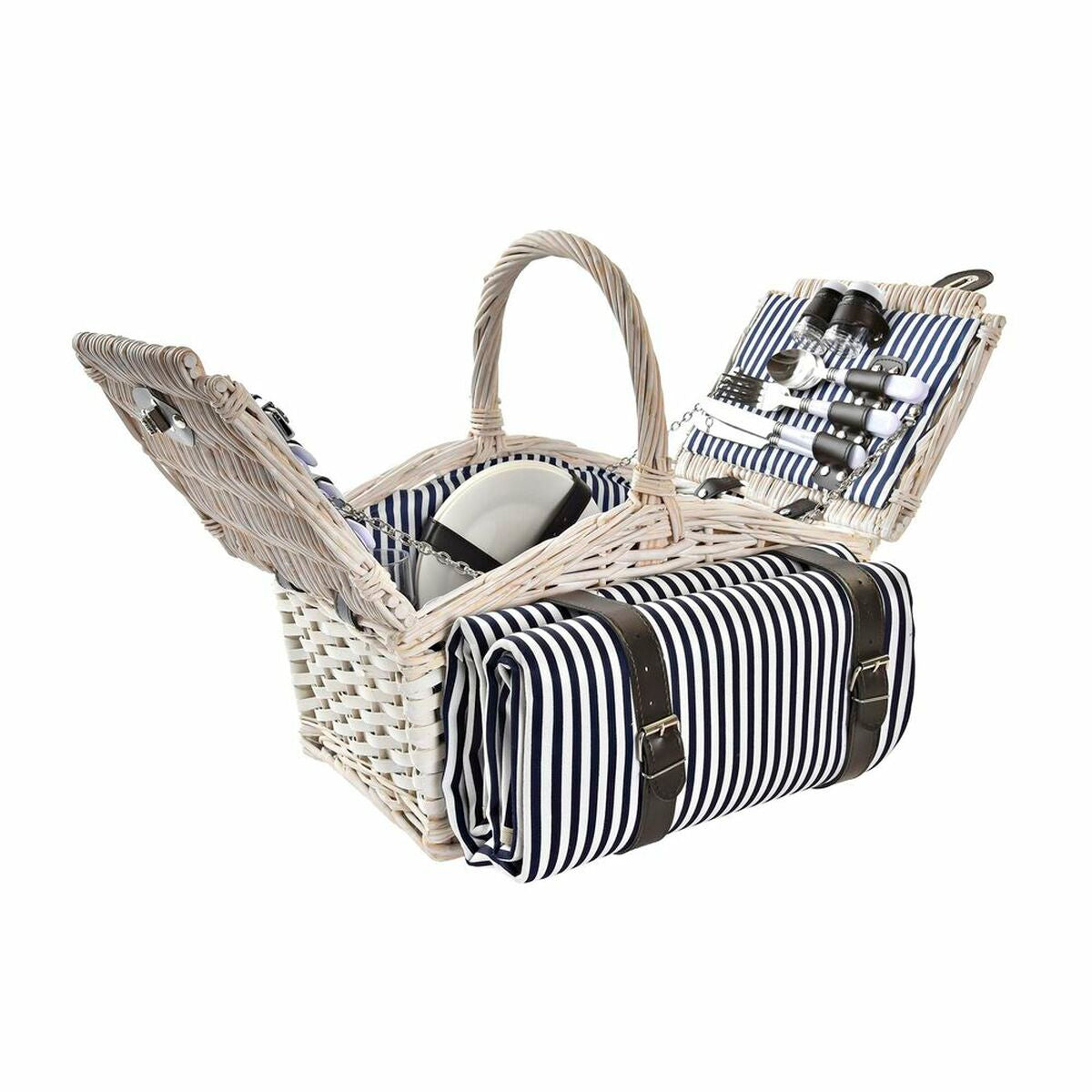 Basket DKD Home Decor wicker Picnic Blue Polyester White (40 x 40 x 42 - Terrasland