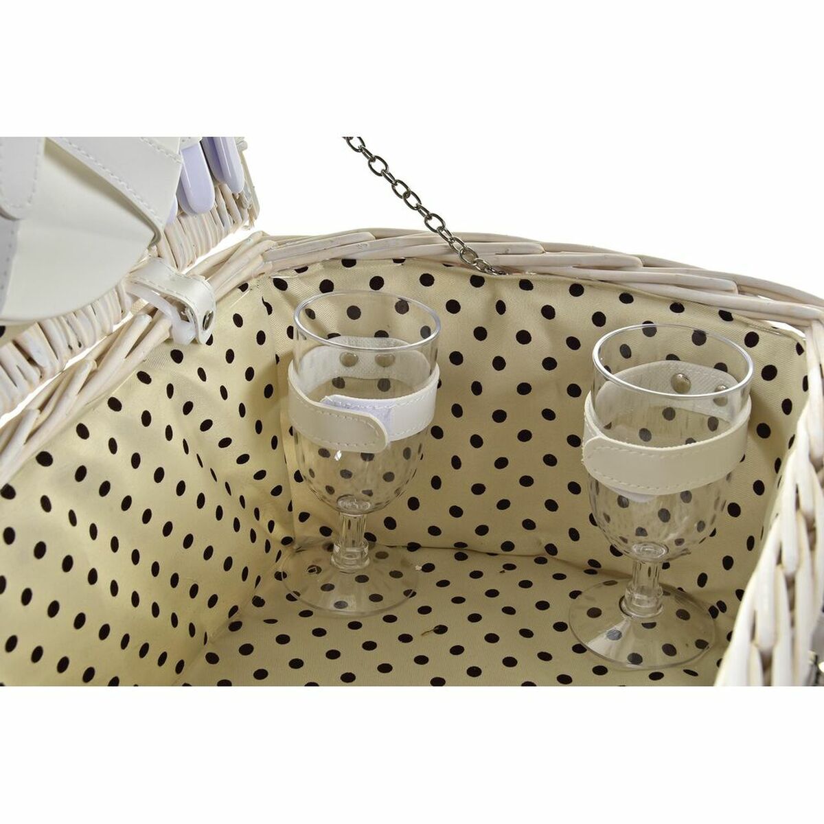 Basket DKD Home Decor wicker Picnic Beige Polyester White (44 x 28 x - Terrasland