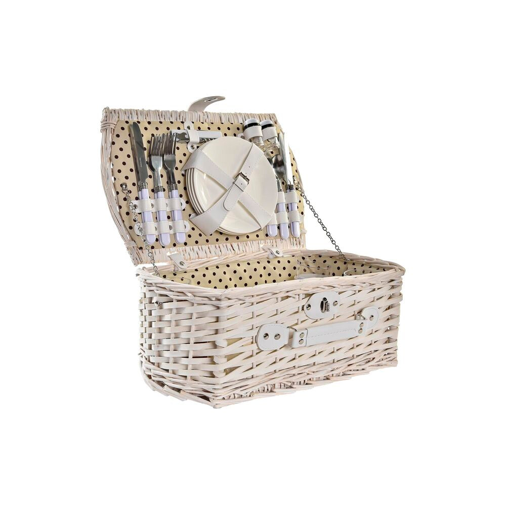 Basket DKD Home Decor wicker Picnic Beige Polyester White (44 x 28 x - Terrasland