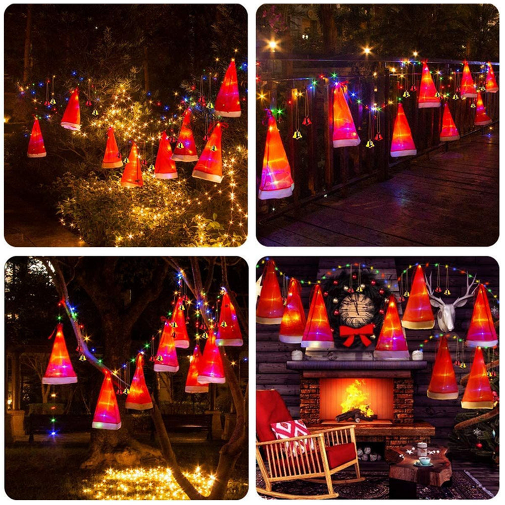 8 Pcs Hanging Glowing Christmas Hats String Lights