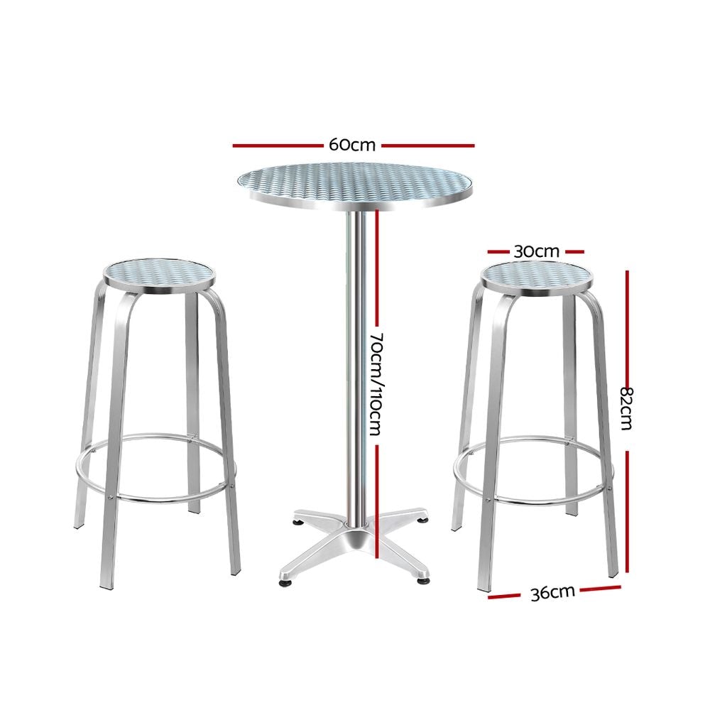 Gardeon Outdoor Bistro Set Bar Table Stools Adjustable Aluminium Cafe - Terrasland