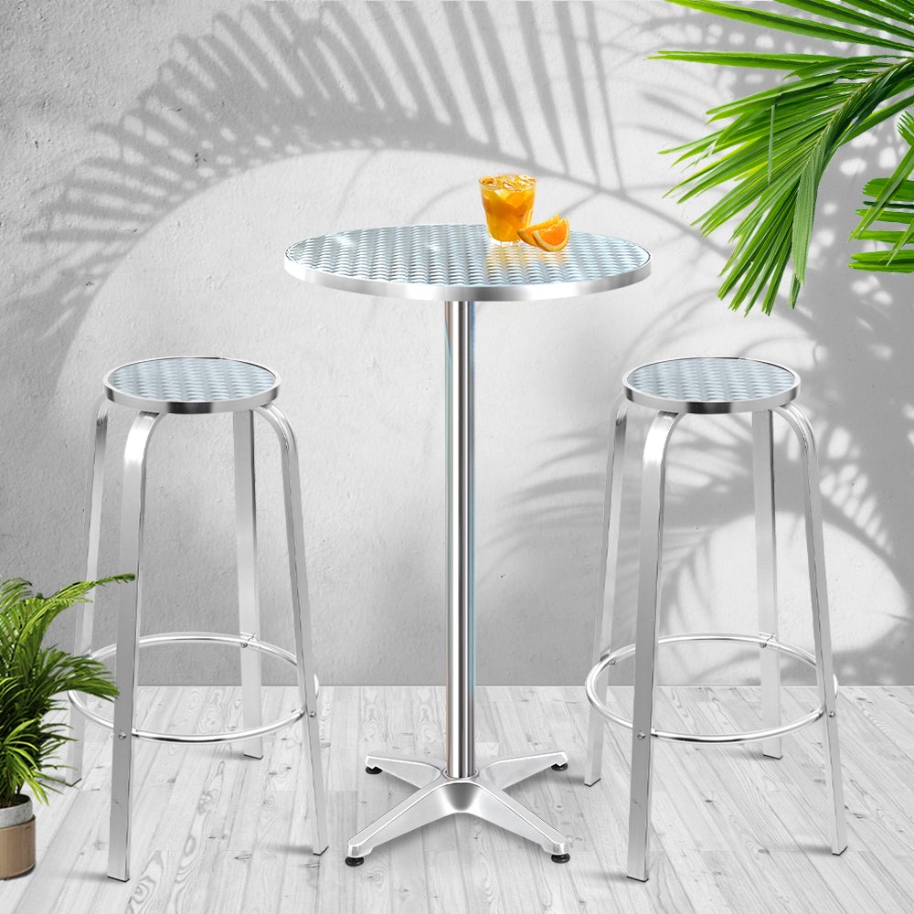 Gardeon Outdoor Bistro Set Bar Table Stools Adjustable Aluminium Cafe - Terrasland