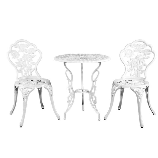 Gardeon Outdoor Furniture Chairs Table 3pc Aluminium Bistro White - Terrasland