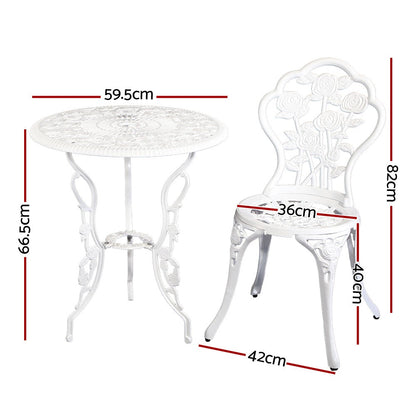 Gardeon Outdoor Furniture Chairs Table 3pc Aluminium Bistro White - Terrasland