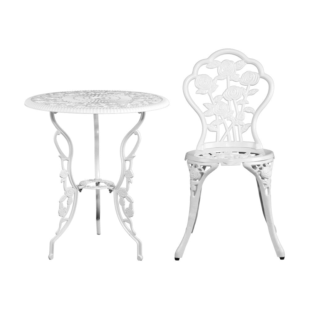 Gardeon Outdoor Furniture Chairs Table 3pc Aluminium Bistro White - Terrasland