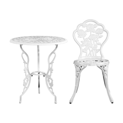 Gardeon Outdoor Furniture Chairs Table 3pc Aluminium Bistro White - Terrasland