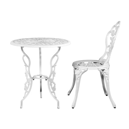 Gardeon Outdoor Furniture Chairs Table 3pc Aluminium Bistro White - Terrasland