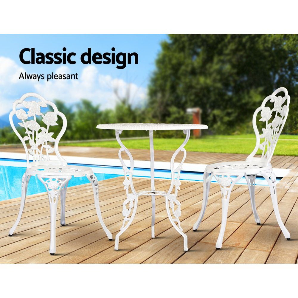 Gardeon Outdoor Furniture Chairs Table 3pc Aluminium Bistro White - Terrasland