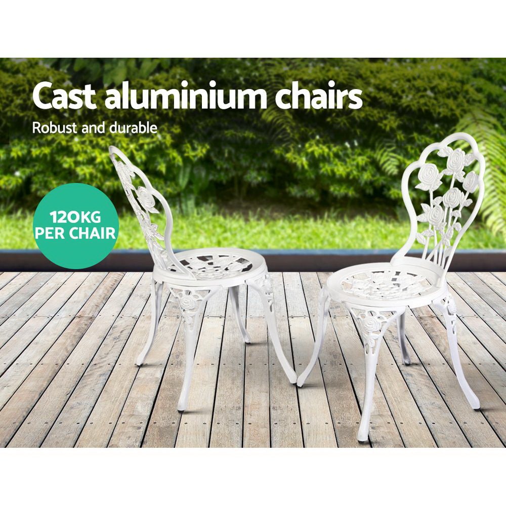 Gardeon Outdoor Furniture Chairs Table 3pc Aluminium Bistro White - Terrasland