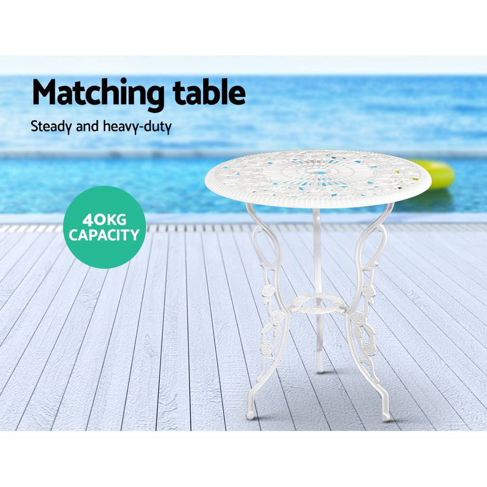 Gardeon Outdoor Furniture Chairs Table 3pc Aluminium Bistro White - Terrasland