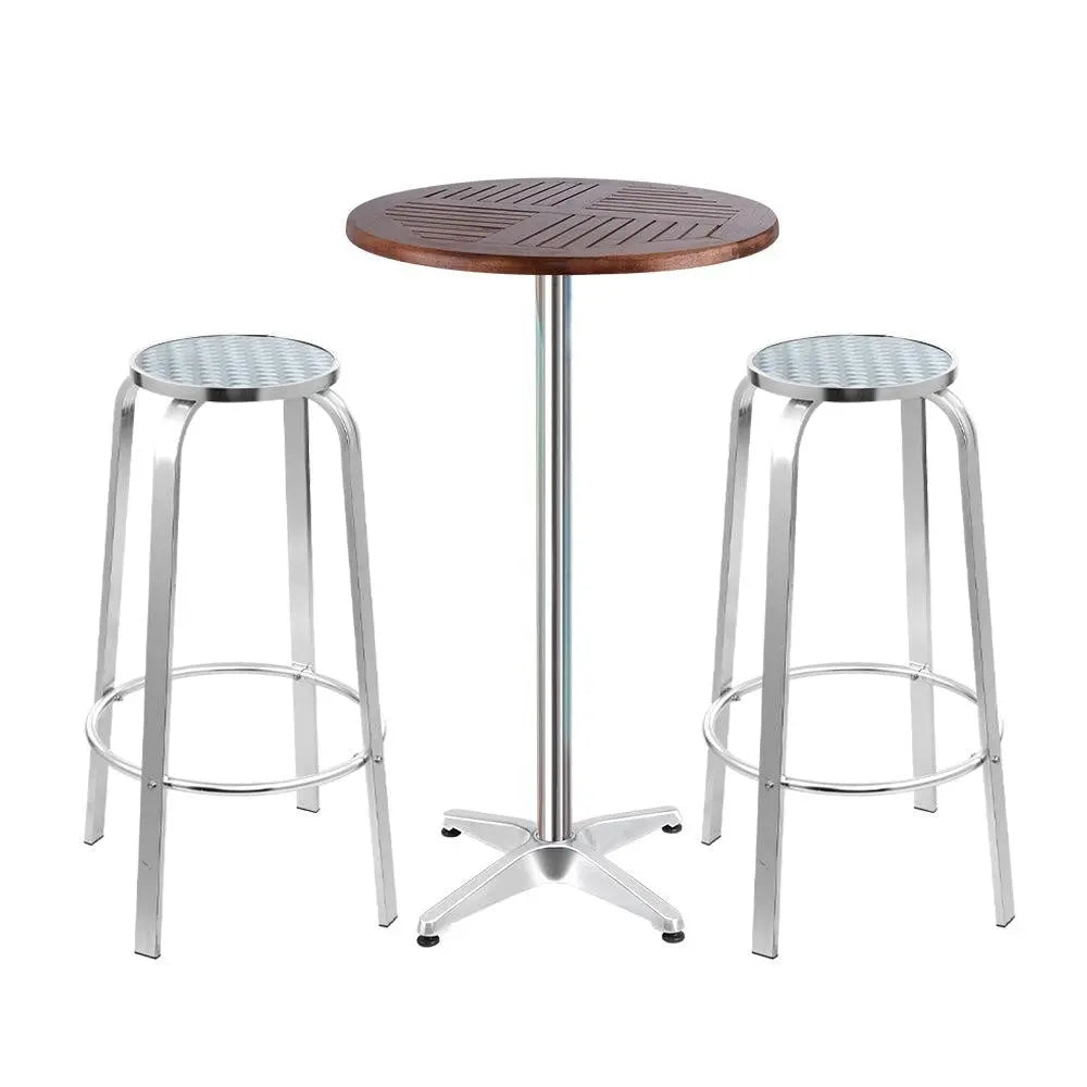 Gardeon Outdoor Bistro Set Bar Table Stools Adjustable Aluminium Cafe - Terrasland