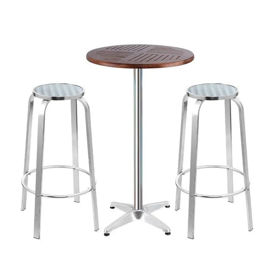 Gardeon Outdoor Bistro Set Bar Table Stools Adjustable Aluminium Cafe - Terrasland