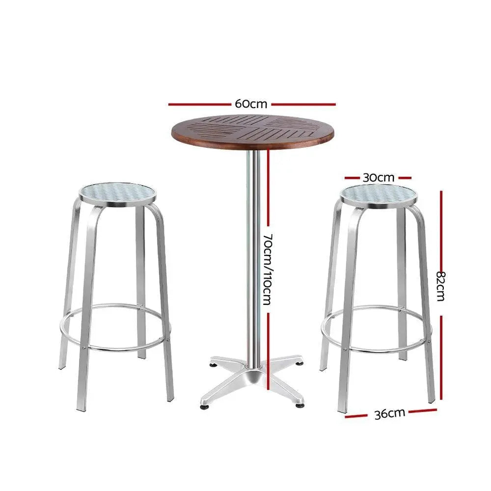 Gardeon Outdoor Bistro Set Bar Table Stools Adjustable Aluminium Cafe - Terrasland