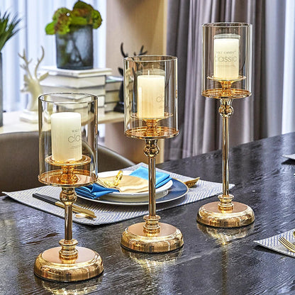 Golden Glass Candle Holders Pillar