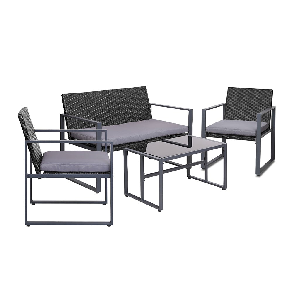 Gardeon 4PC Outdoor Furniture Patio Table Chair Black - Terrasland