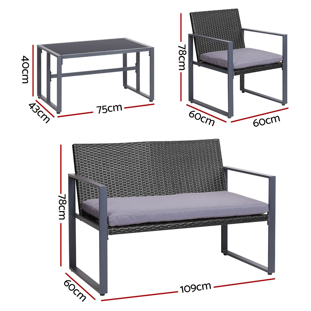 Gardeon 4PC Outdoor Furniture Patio Table Chair Black - Terrasland