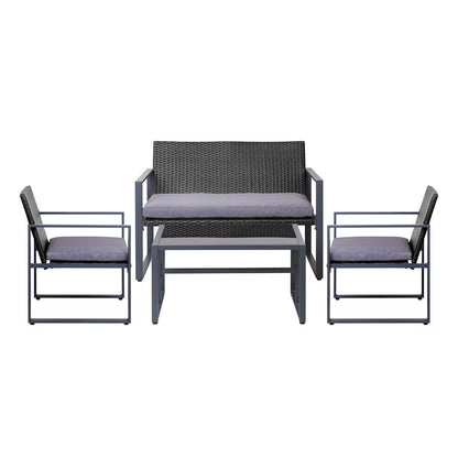 Gardeon 4PC Outdoor Furniture Patio Table Chair Black - Terrasland