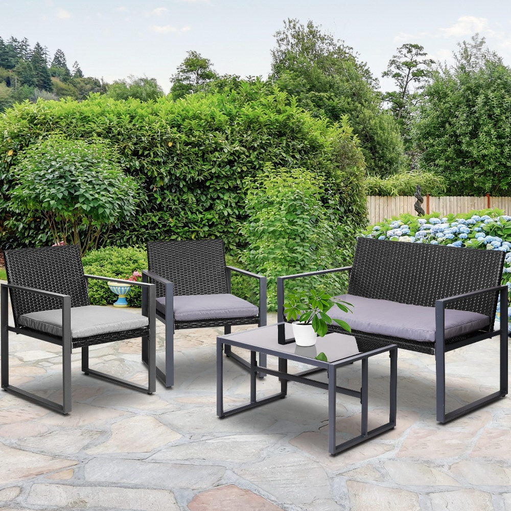 Gardeon 4PC Outdoor Furniture Patio Table Chair Black - Terrasland