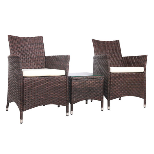 Gardeon 3 Piece Wicker Outdoor Furniture Set - Brown - Terrasland