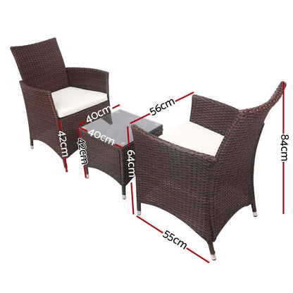 Gardeon 3 Piece Wicker Outdoor Furniture Set - Brown - Terrasland